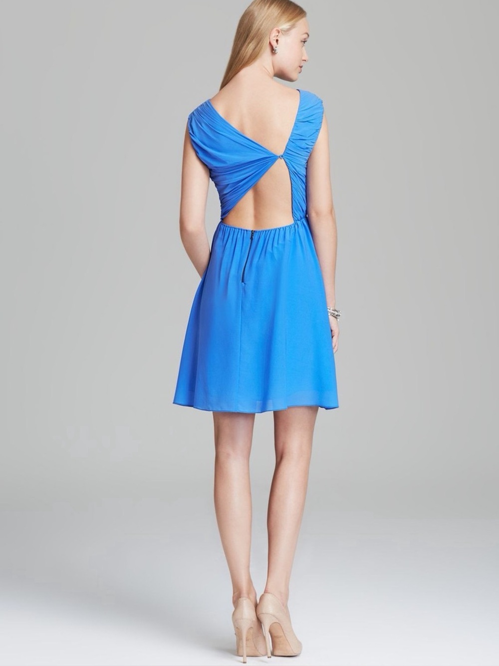 Alice + Olivia Blue Silk Cutout Mini Dress XS JENA Open Back Cocktail Formal